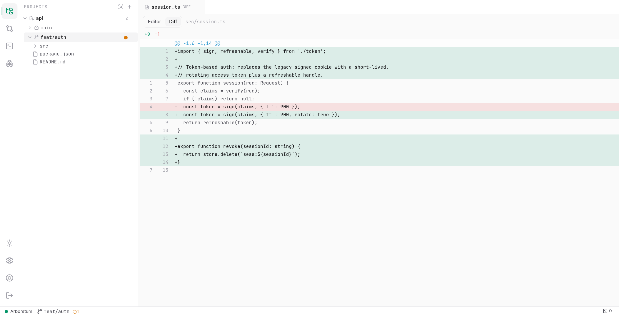 Arboretum, the multi-project AI IDE (light theme)